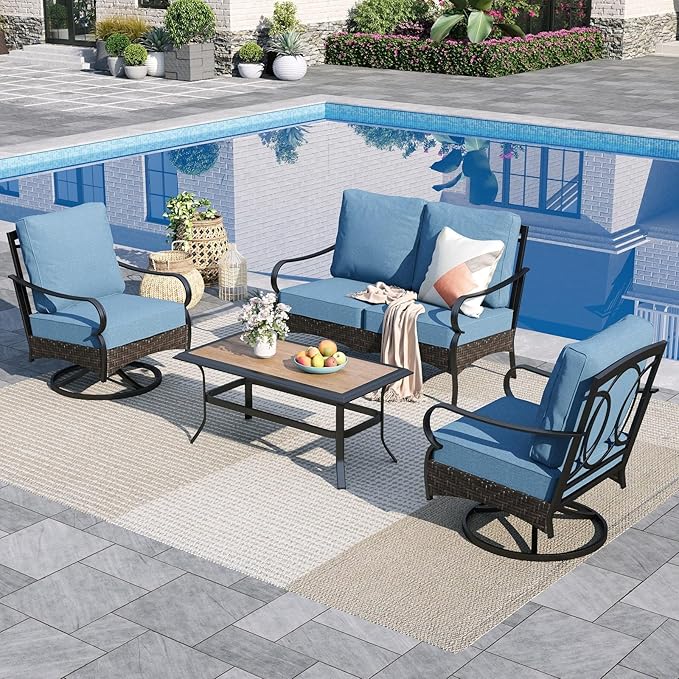 Sophia & William Patio Furniture Set, 4 Piece Metal Outdoor Conversation Set with 2-Seater Outdoor Couch - Photo 1