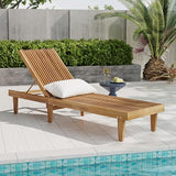 LUMISOL Outdoor Chaise Lounge Chair, Acacia Wood Frame Sunbathing Pool Lounger with 5-Position Adjustable Backrest - Photo 1