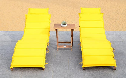 SAFAVIEH Outdoor Collection Pacifica Natural Brown Solid Wood/Yellow Cushion 3-Piece Chaise Lounge Set with Table (PAT7020D)