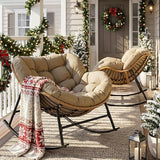 NICESOUL 2-Piece Outdoor Patio Papasan Rocking Chair, Cozy Oversized Wicker Gliding Lounge Chairs for Balcony - Photo 4