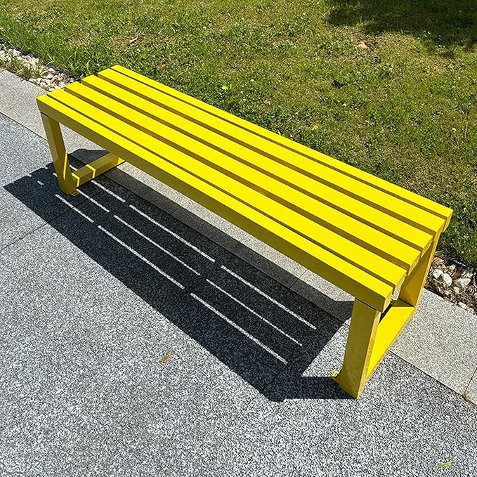 Backless Outdoor Garden Bench, Park Bench with Slatted Seat, All Weather Outdoor Benches, 2-3 Person Seat Front Porch Benches Outdoor, Metal Frame, 880 Lbs Capacity, for Garden, Park(Yellow,120cm/47in