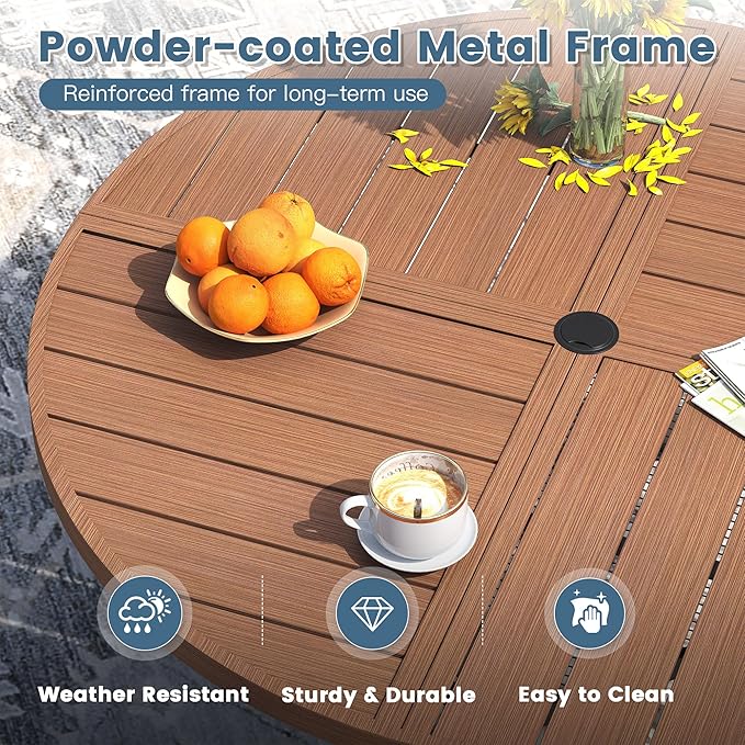 DIFY 47.2" Round Outdoor Patio Dining Table for 6, Metal Patio Table with 1.57" Adjustable Umbrella Hole - Photo 4