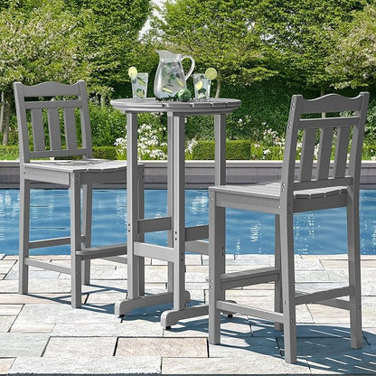nalone Outdoor Bar Stool, HDPE Tall Adirondack Chair Bar Chair, Weather Resistance Bar Height Chairs for Balcony, Garden, Yard, Backyard (Grey, Bar Chair)