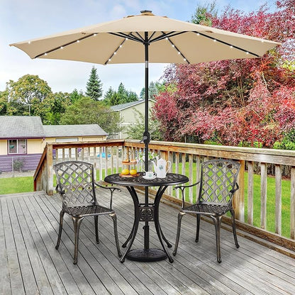 Yaheetech 31in Cast Aluminum Patio Table with Umbrella Hole, Outdoor Round Anti-Rust Small Coffee Bistro Table with Umbrella Hole, Outdoor Furniture for Porch, Backyard, Garden, Bronze