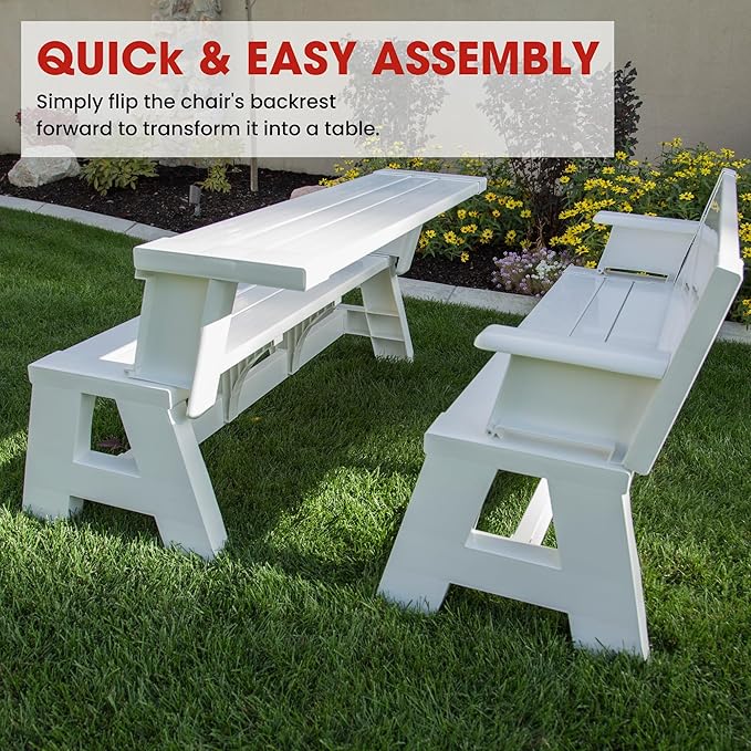 Convert-a-Bench Gen 1 2-in-1 Outdoor Convertible Bench to Picnic Table | Space-Saving, Weather-Resistant Patio Furniture for Yard, Deck, Garden | Easy Assembly & Durable Design -1 Bench/Order, White