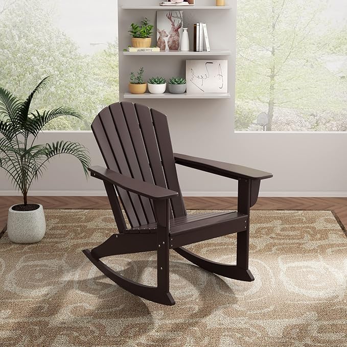 WO WESTIN OUTDOOR HDPE Altura Outdoor Rocking Poly Adirondack Chair, Dark Brown