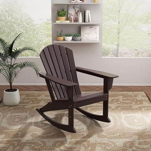 WO WESTIN OUTDOOR HDPE Altura Outdoor Rocking Poly Adirondack Chair, Dark Brown