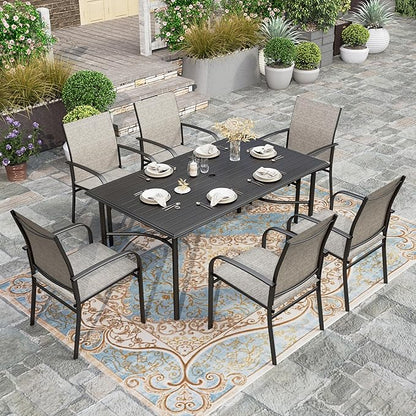 HERA'S HOUSE 67" Patio Table with Umbrella Hole for 6, Extra Large Rectangle Metal Outdoor Dining Table for Backyard Garden Lawn, Black