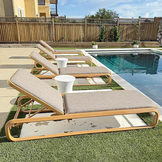 PURPLE LEAF Outdoor Chaise Lounge Patio Chair Recliner for Poolside Balcony Adjustable Backrest W/Slide-Out Side Table with Cushion 2 Pieces Teak