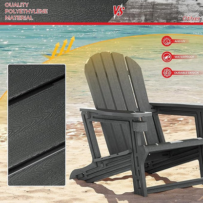 Costaelm Cayman 2-Piece HDPE Plastic Adirondack Patio Chair Set with 18" Side Table, Gray