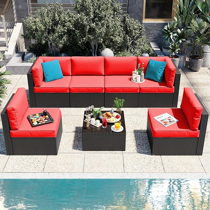 Vongrasig 7 Pieces Patio Furniture Sets, Outdoor All-Weather Wicker Patio Conversation Sets - Photo 1