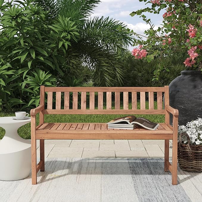 Linon Acorn Chandler Finished Acacia Wood Outdoor Bench