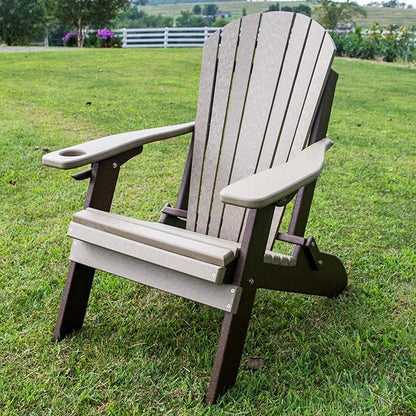 Furniture Barn USA Poly Folding Adirondack Chair, Weathered Wood and Tudor Brown