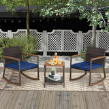 HAPPYGRILL 3 Pieces Rocking Bistro Set, Outdoor PE Wicker Rocking Chair with Coffee Table, Soft Seat Cushions Included - Photo 2