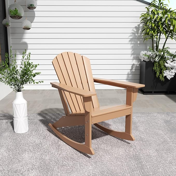 WestinTrends Dylan Outdoor Patio Poly Plastic Adirondack Rocking Chair, Teak