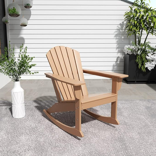 WestinTrends Dylan Outdoor Patio Poly Plastic Adirondack Rocking Chair, Teak