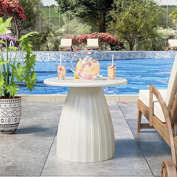 Round Small Patio Side Table Set of 2, Metal Steel Outdoor Side Table, Patio Accent End Table for Garden, Pool, Deck, Balcony, Yard, Living Room, White, Weather Resistant, No Assembly