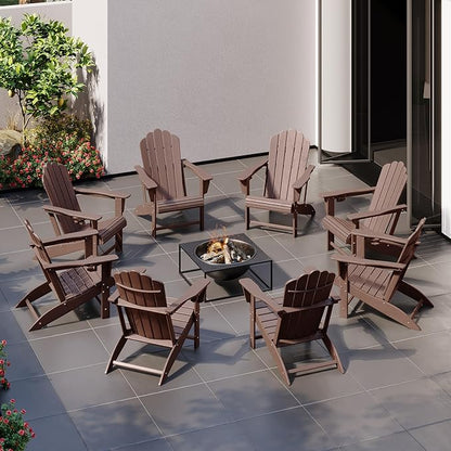 Costaelm Lakeview Outdoor Patio HDPE Adirondack Chairs with Cup Holders (Set of 8), Dark Brown