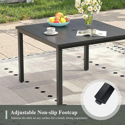 Outdoor Dining Table with Adjustable Umbrella Hole, 40.2" All-Weather Square Patio Dining Table for 4, Metal Patio Table for Garden Lawn Porch Deck Yard, Black