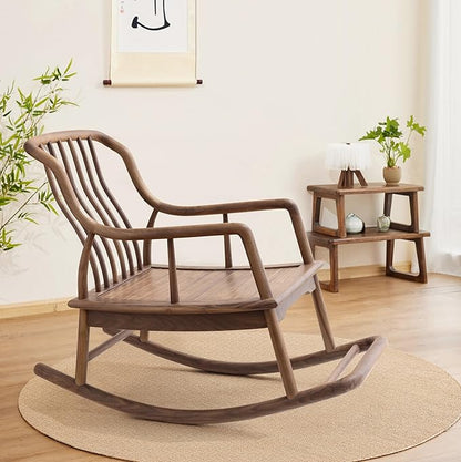 Rocking Chair Black Walnut Wood Patio Rocking Chairs Outdoor Rocking Chair & Indoor Rocker for Garden Patio Balcony Backyard Porch Rocker with Cushion and Backrest