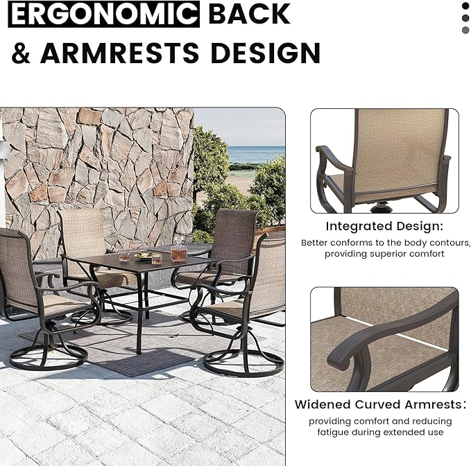 Patio Swivel Chairs Set of 6, Outdoor Dining Chairs with High Back, All-Weather Swivel Rocker Chair for Lawn, Porch or Garden (Brown)