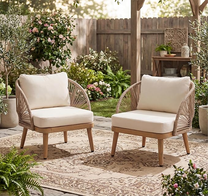 Christopher Knight Home Lydia Set of 2 Boho Patio Furniture Acacia Wood Club Chairs, Outdoor Lounge Chairs - Photo 1