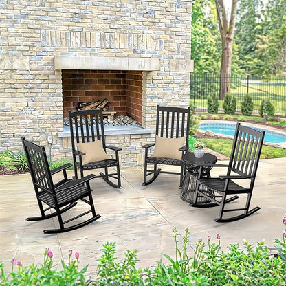 SUPER DEAL Outdoor Wood Rocking Chair for Porch, All Weather Resistant Outdoor Indoor Patio Rocker Chair (2)