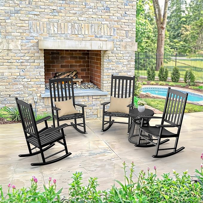SUPER DEAL Outdoor Wood Rocking Chair for Porch, All Weather Resistant Outdoor Indoor Patio Rocker Chair, Black