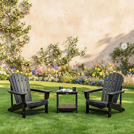 Square Outdoor Side Table Adirondack Side Table, Water-resistant & 2-Tier Small End Table for Patio, Beach Chair & Poolside, Bedside Table for Living Room & Bedroom, Easy Assembly, Black
