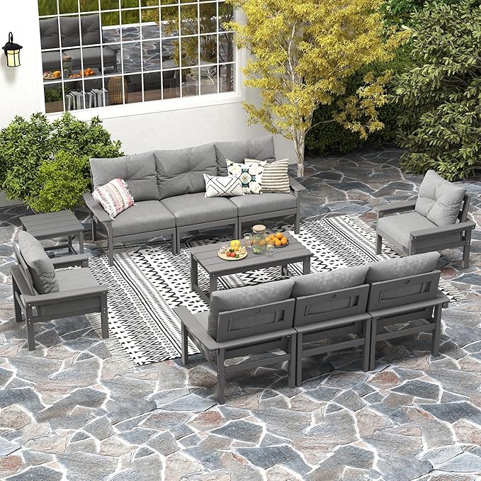 Grey HDPE Outdoor Patio Furniture Set - Photo 9
