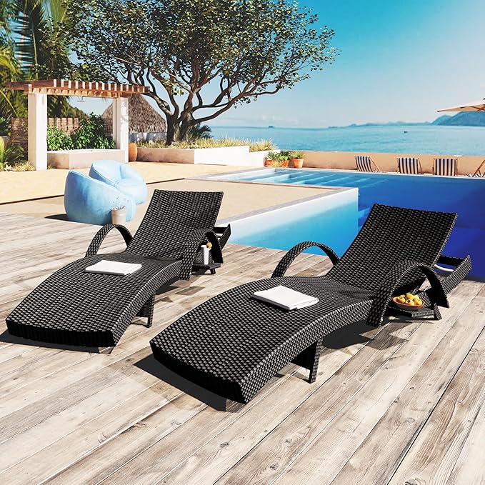 Outdoor Wicker Chaise Lounge Chairs Set of 2 - Photo 1