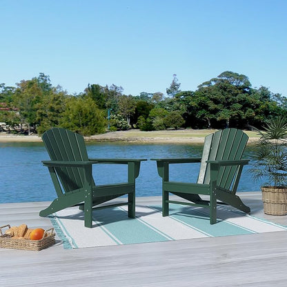 Costaelm Outdoor Adirondack Chair, HDPE Patio Chair, Weather Resistant Lawn Firepit Outside Chairs for Porch, Poolside, Garden, Backyard Deck, Dark Green