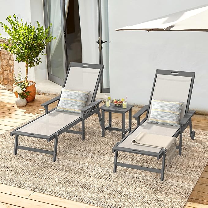 LUE BONA Chaise Lounge Chair Outdoor Set of 4, HDPS and HDPE Wicker Chaise Lounger with 5 Positions - Photo 2