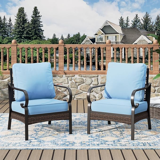 Outdoor Patio Leg Sofa Chairs Set of 2 Steel Frame Porch Furniture with Deep Seating and 5.75" Cushions for Lawn - Photo 1