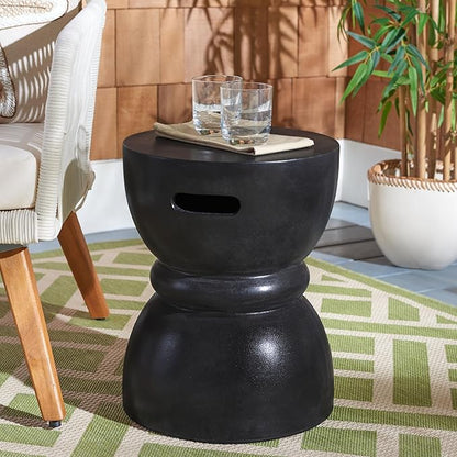 SAFAVIEH Outdoor Haruki Black Modern Concrete Round Accent Table