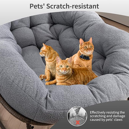 HOMEFUN Outdoor Patio Rocking Chairs Set of 2, Oversized Papasan Rock Chair Indoor with Teddy Padded Cushion - Rocker Egg Seat for Front Porch, Garden, Backyard Dark Gray