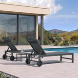 PURPLE LEAF Patio Lounge Chair Set of 3 Outdoor Chaise Lounger Aluminum Frame with Side Table and Wheels for Pool - Photo 2