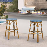 PURPLE LEAF Outdoor French Round 30" Bar Stool Set of 2 Oversized Backless Stackable Bar Chairs with Rattan Wicker - Photo 3