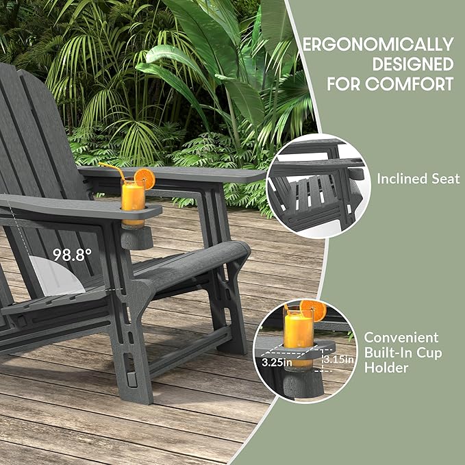 WestinTrends Tool-Free Assembly Outdoor Patio HDPE Plastic Adirondack Chair with Cup Holder, Gray