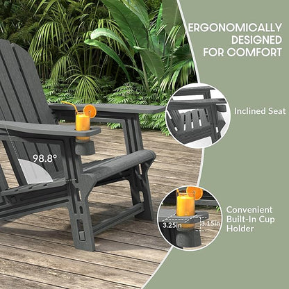 WestinTrends Tool-Free Assembly Outdoor Patio HDPE Plastic Adirondack Chair with Cup Holder, Gray