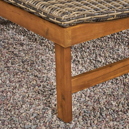 Great Deal Furniture Kyle Outdoor Rustic Acacia Wood Chaise Lounge with Wicker Seating, Natural and Mixed Mocha