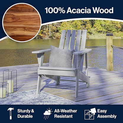 JONATHAN Y PAT1001B Irving Outdoor Patio Modern Acacia Wood Adirondack Chair for Garden, Lawn, Backyard, Pool, Deck, Beach, Firepit, Gray