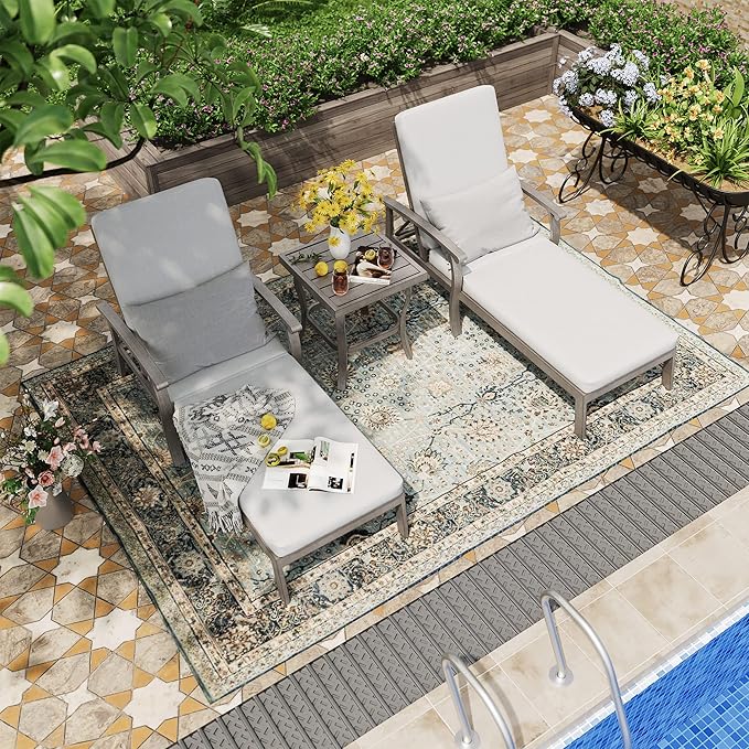 HAPPATIO Aluminum Patio Chaise Lounge Set 3 Pieces, Aluminum Patio Lounge Chair with Side Table - Photo 3