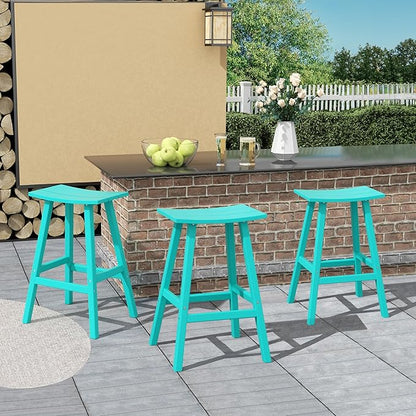 Costaelm All-Weather Bar Stools Set of 3, 29" Height Outdoor Bar Stools, Adirondack Poly Patio Bar Stool for Patio, Deck, Kitchen Counter and Garden, Turquoise