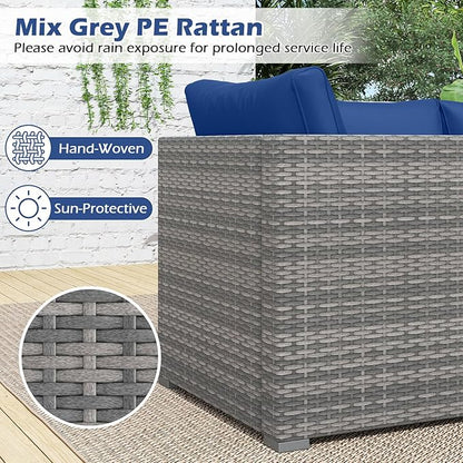 Tangkula 3 Seat Outdoor Wicker Sofa Set, Modular PE Rattan Patio Cushioned Sectional Couch Set, Outside Furniture Set for Deck, Backyard, Porch, Garden & Poolside (Navy)