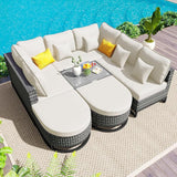 Quarte 7 Pieces Outdoor Patio Furniture Sofa Set with Coffee Table and Pillows - Photo 2