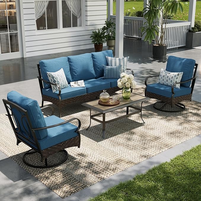 Sophia & William Patio Furniture Set, 4 Piece Metal Outdoor Conversation Set with 3-Seater Outdoor Couch - Photo 1