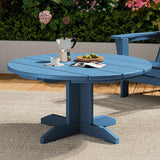 SERWALL 36'' Round Outdoor Coffee Table - HDPE Weatherproof Patio Table for Balcony, Garden, Backyard (Blue) - Photo 1
