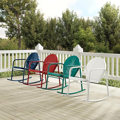 Crosley Furniture Griffith Retro Metal Outdoor Rocking Chairs, Set of 2, for Porch, Deck, Balcony, Backyard, White Gloss