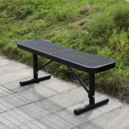 4 Ft Metal Park Benches for Outside, Outdoor Backless Bench with Thermoplastic Coating, Portable Frame, Commercial Expanded Metal Mesh Bench for Shopping Mall, Store, Park, Patio, Deck, Black